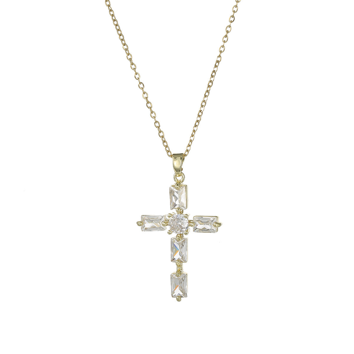 Women’s Cross Necklace Titanium Steel with CZ Inlay Pendant