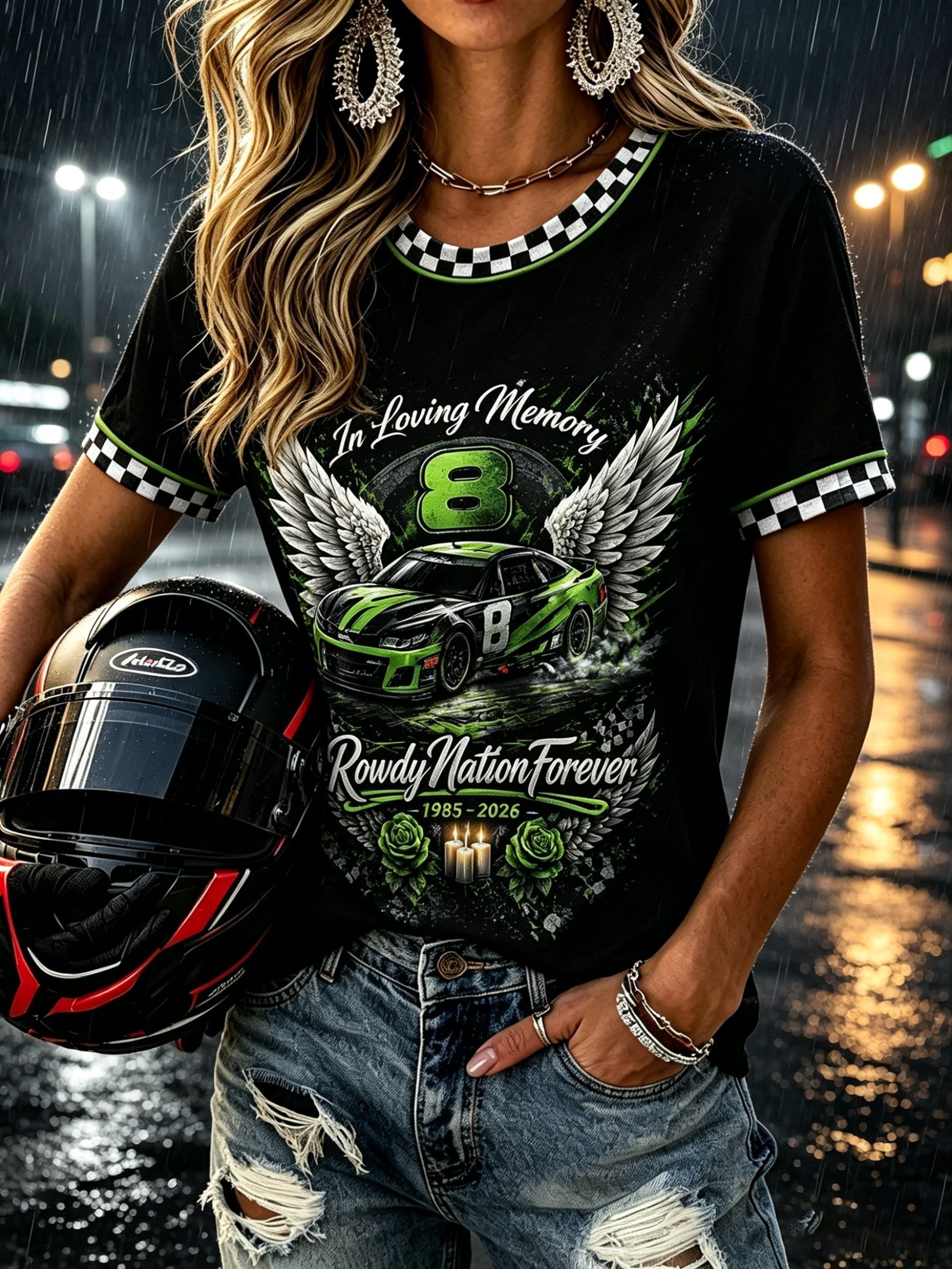 Women's Retro Racing Legend Memorial Print Short-Sleeve T-Shirt
