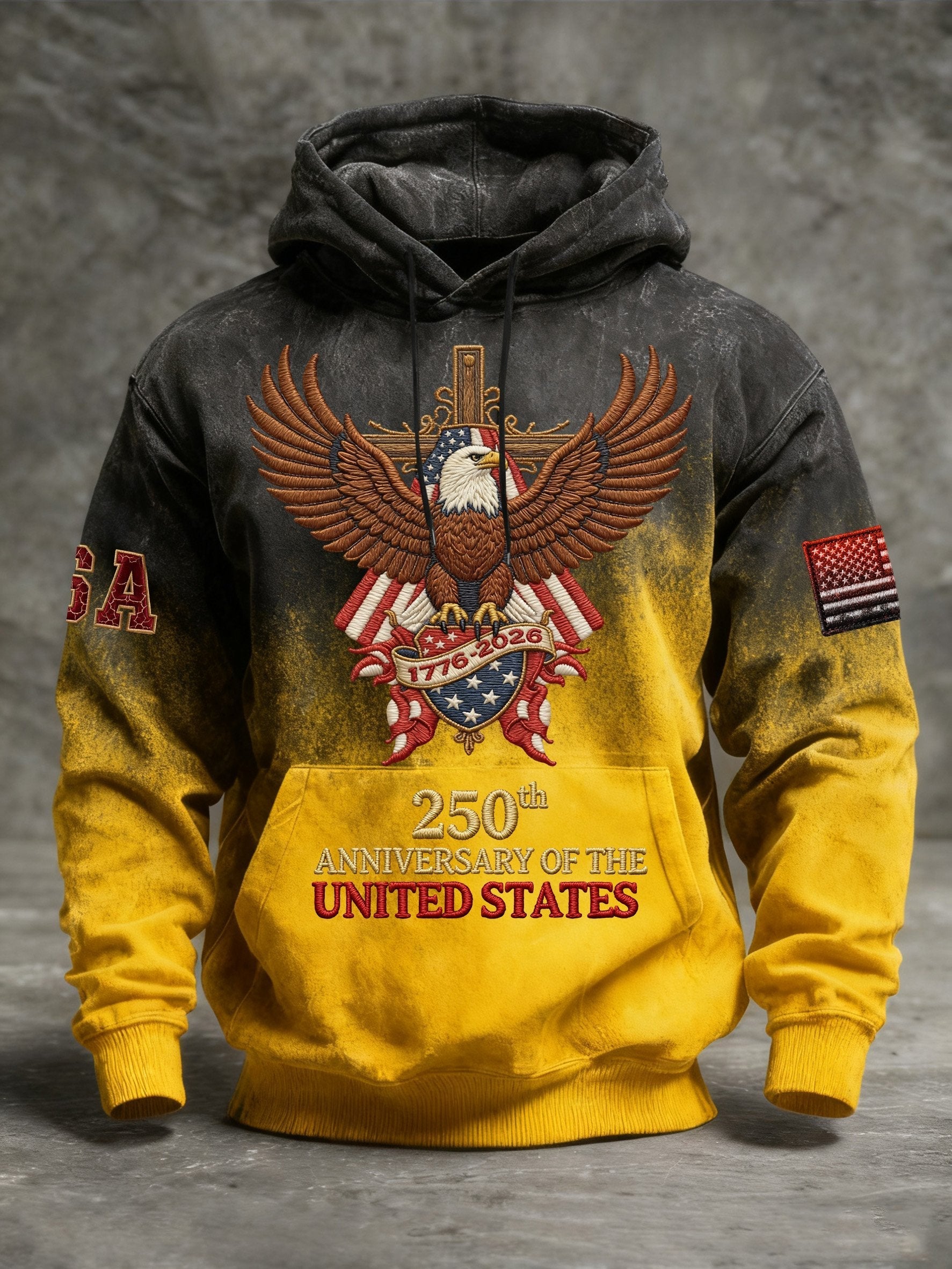 Men's Vintage American Flag Print Hooded Sweatshirt