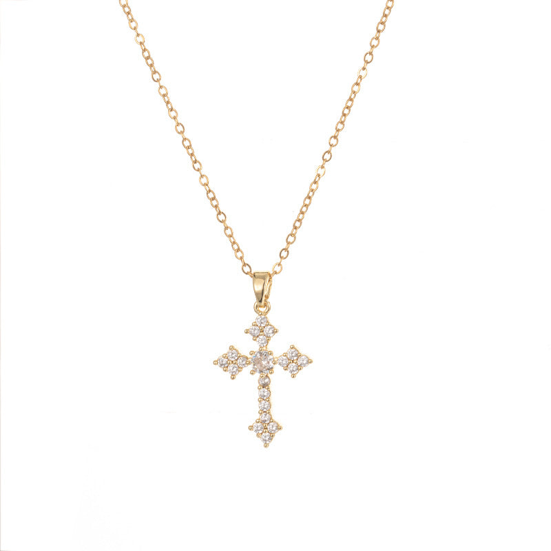Women’s Christian Cross Pendant Necklace in Titanium Steel O Chain