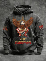 Men's Vintage American Flag Print Hooded Sweatshirt