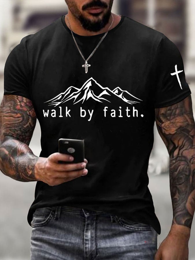 Men's Walk By Faith Cross Printed Casual T-shirt
