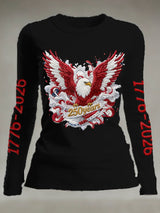 Women's casual long-sleeved T-shirt with 250th anniversary national flag and floral print.
