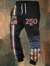Men's 250th Anniversary Casual Printed Elastic Waist Tie-Up Sweatpants
