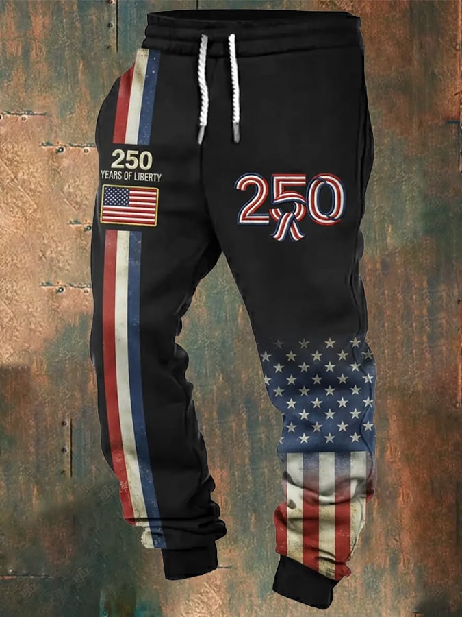 Men's 250th Anniversary Casual Printed Elastic Waist Tie-Up Sweatpants