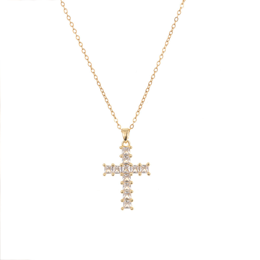 Women’s Elegant Cross Pendant Necklace with Titanium Steel O Chain