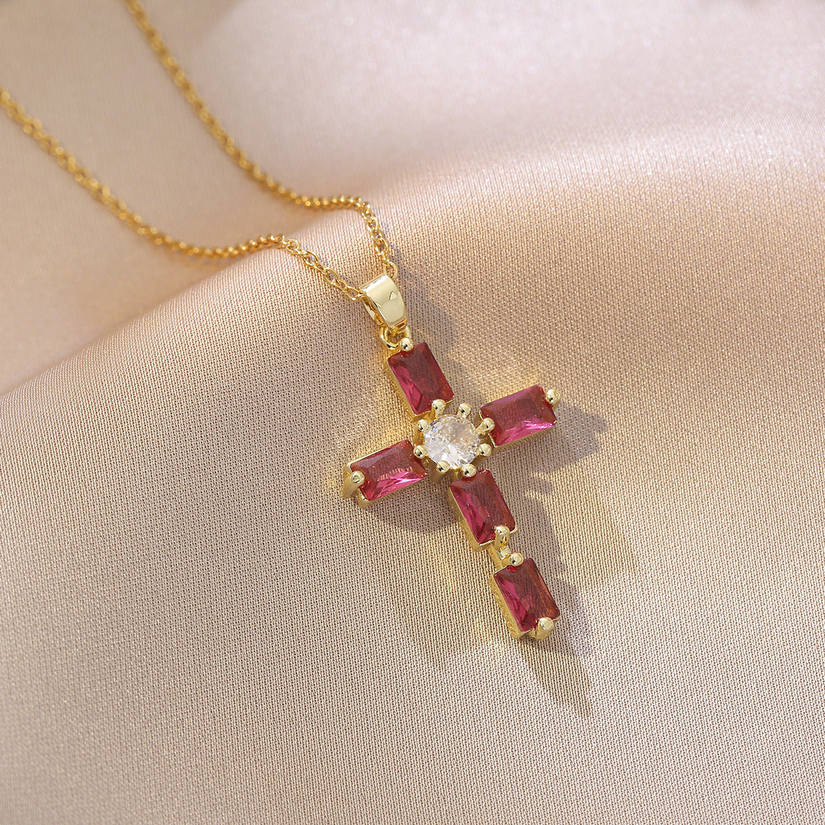 Women’s Cross Necklace Titanium Steel with CZ Inlay Copper Pendant