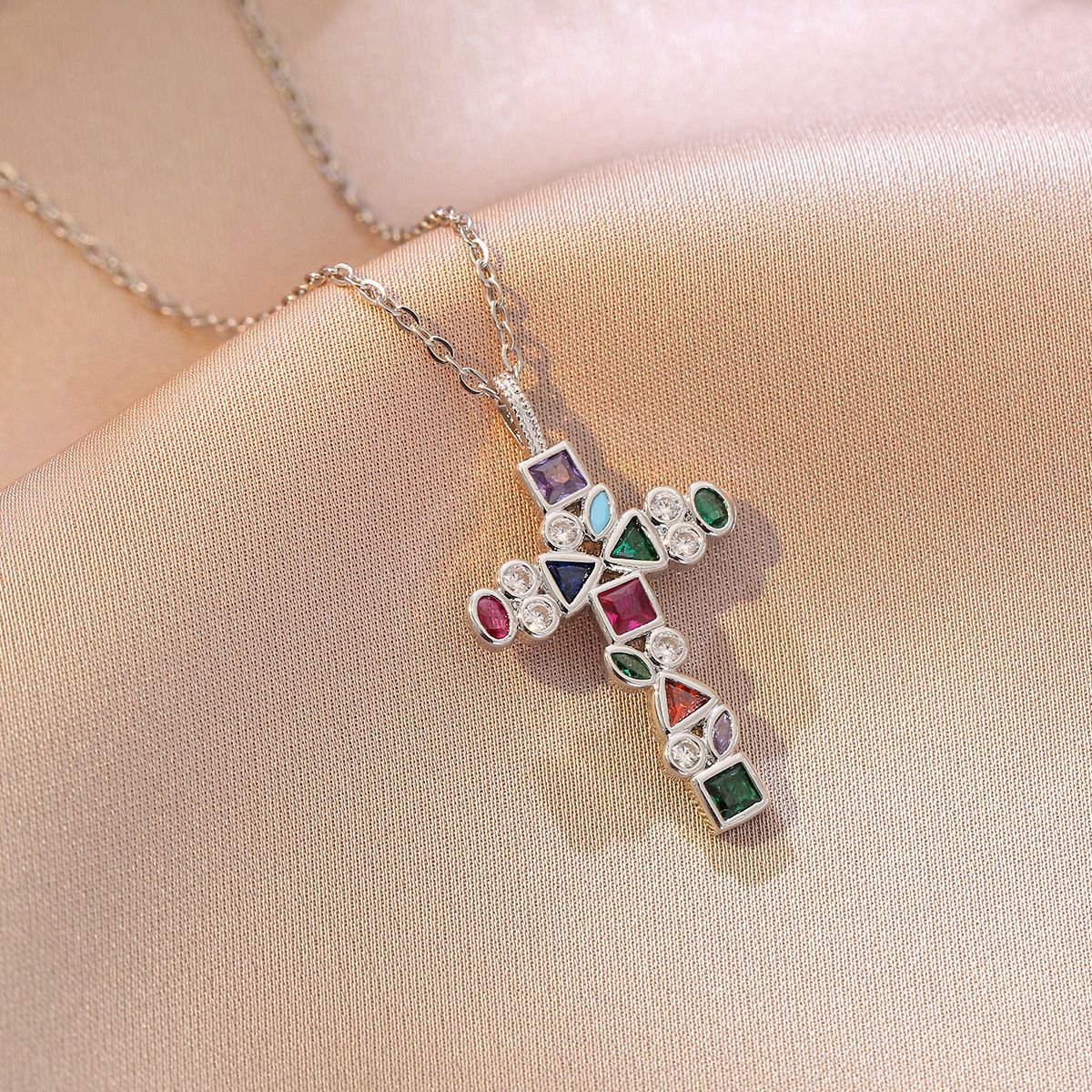 Women’s Classic Cross Necklace Titanium Steel CZ Inlay Copper