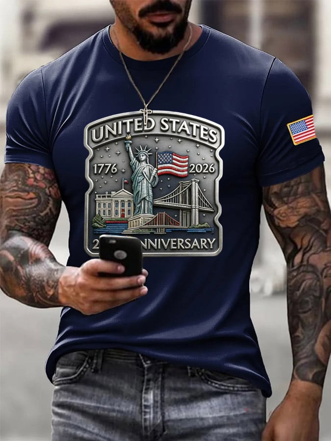 Men's Vintage America 250th Anniversary Print Short Sleeve T-shirt