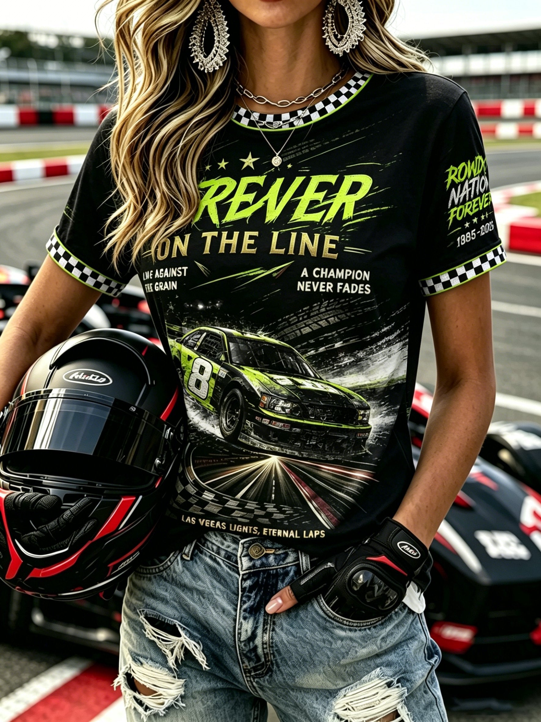Women's Retro Racing Legend Memorial Print Short-Sleeve T-Shirt