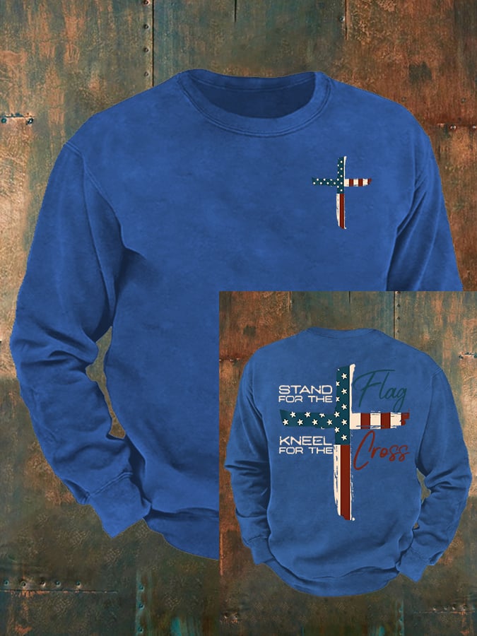 Men's  Stand For The Flag Kneel For The Cross Print  Sweatshirt