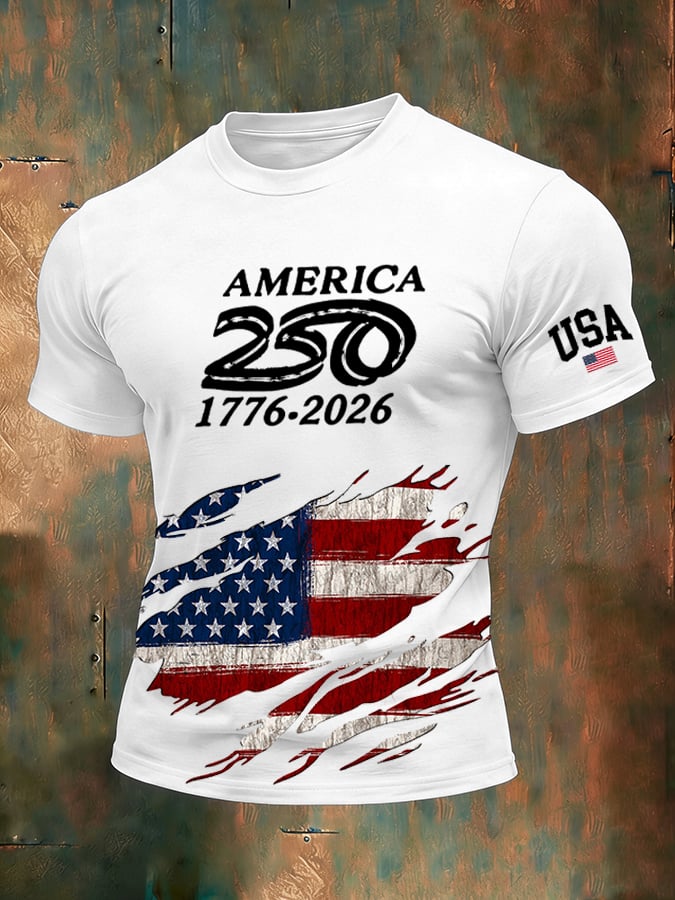 Men's 250th Anniversary National Flag Print Casual Short-Sleeved T-Shirt