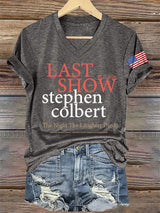 V-Neck Retro Last Show 05.21.2026 The Night The Laughter Died After The Opening Monol, Hopefully People Laughed During The Show Print T-Shirt