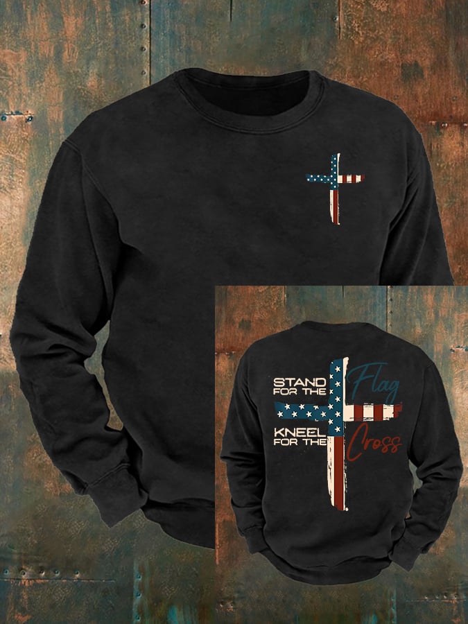Men's  Stand For The Flag Kneel For The Cross Print  Sweatshirt