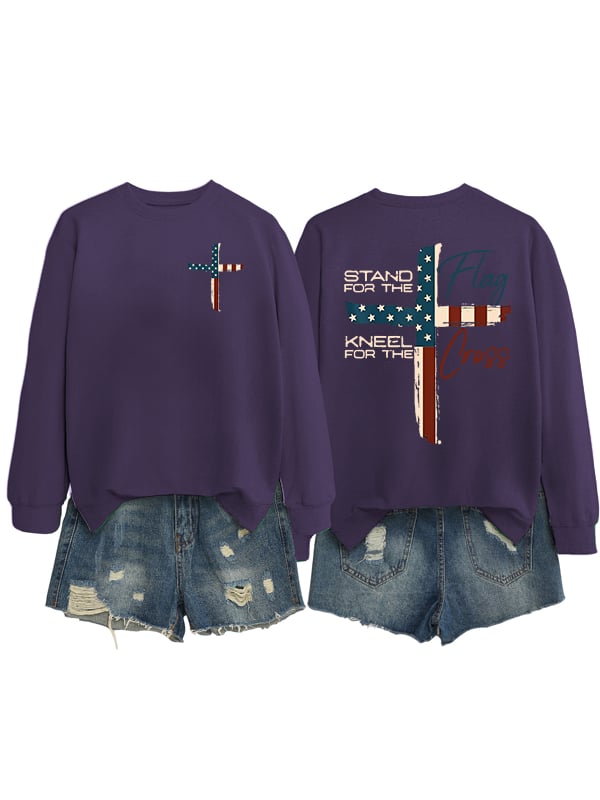 Women's  Stand For The Flag Kneel For The Cross  Print  Sweatshirt