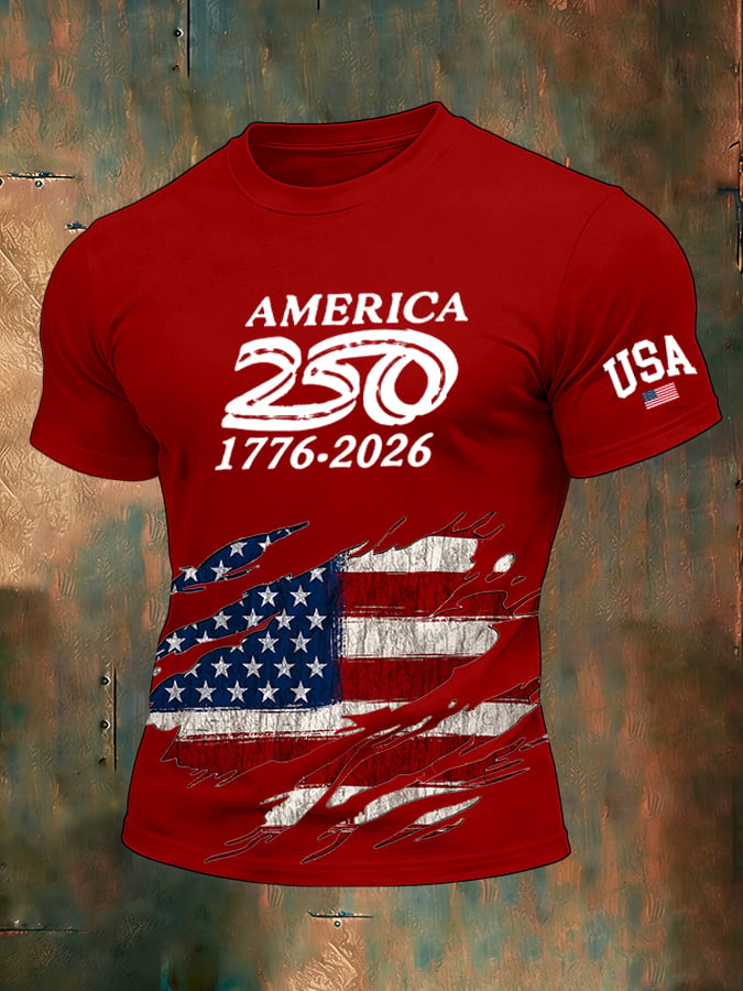 Men's 250th Anniversary National Flag Print Casual Short-Sleeved T-Shirt