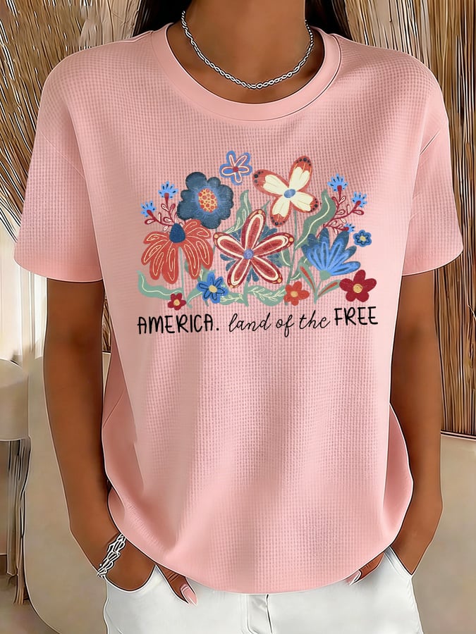 Women's Casual American Floral 250th Anniversary Waffle T-Shirt