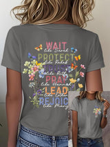 Women'S Casual Floral Faith Print Short Sleeve T-Shirt
