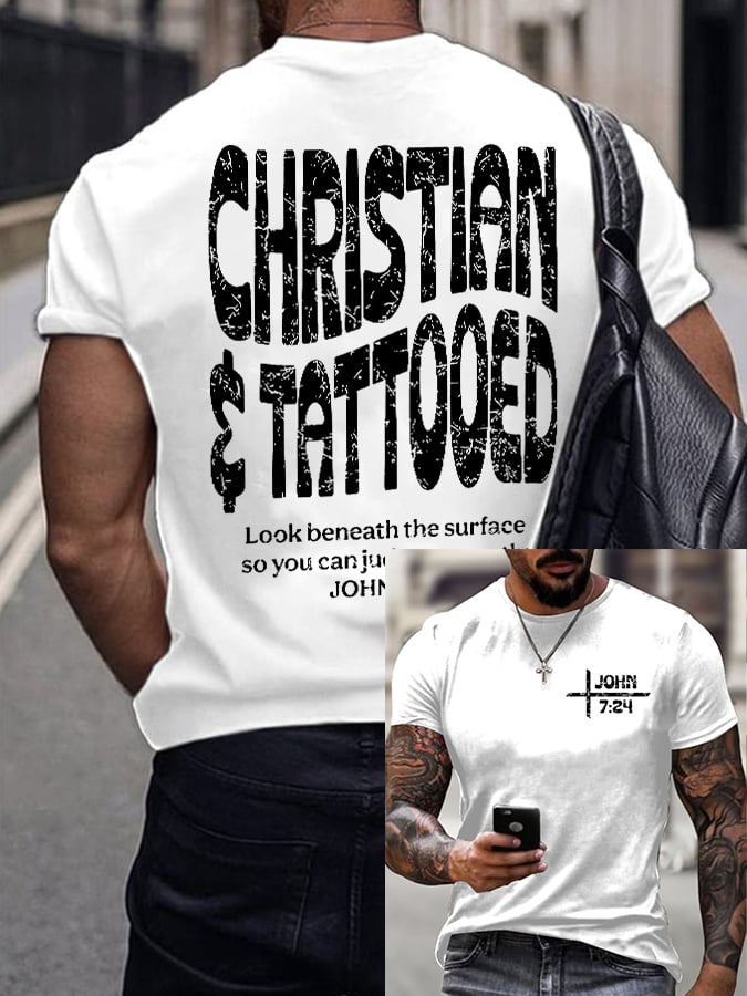 Men'S Casual John 7:24 Christian and Tattooed Print Short Sleeve T-Shirt