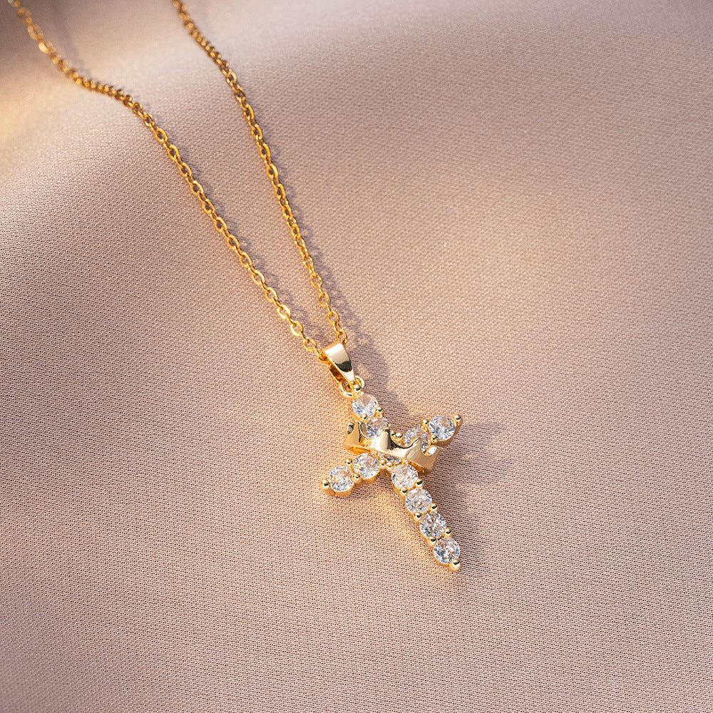 Women’s Faith Cross Necklace Titanium Steel O Chain Pendant