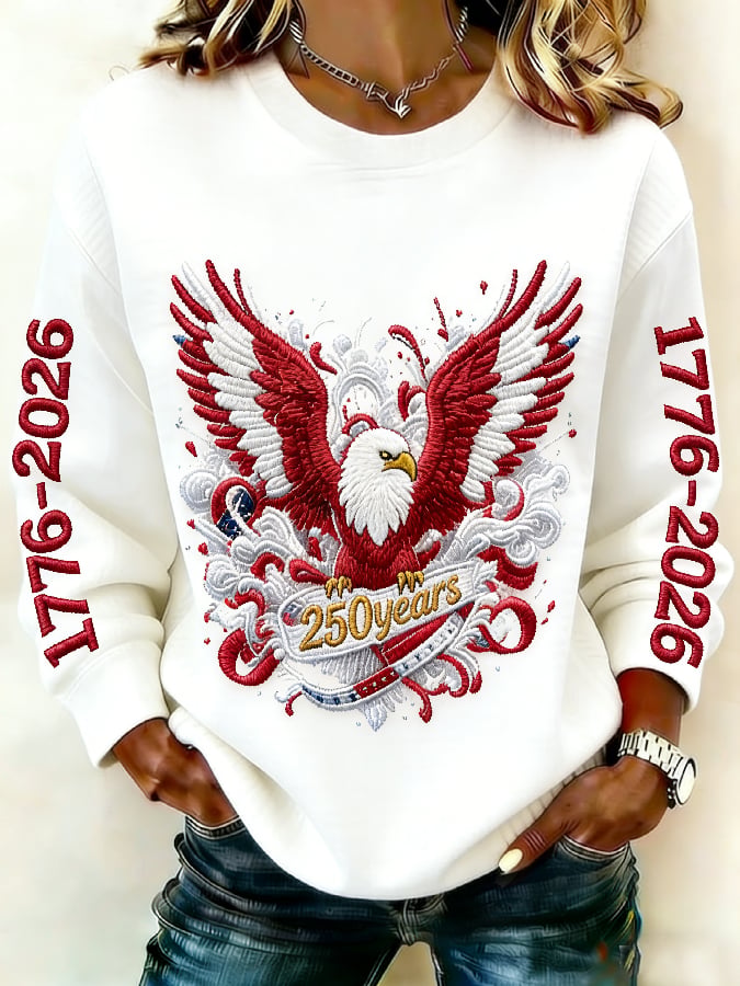 Women's casual hoodie with American 250th anniversary print.