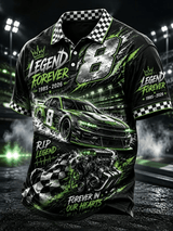 Men's Retro Racing Legend Memorial Print Casual Polo Shirt