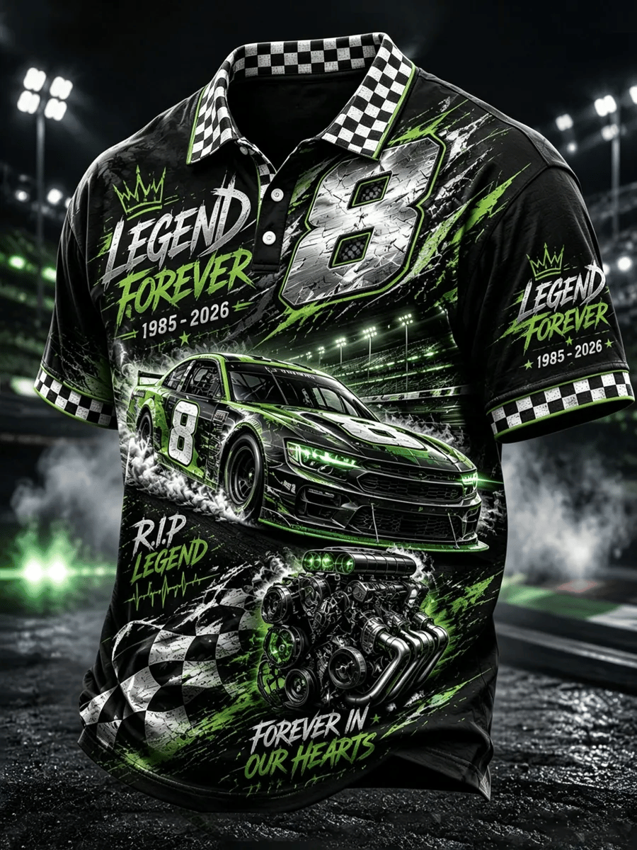 Men's Retro Racing Legend Memorial Print Casual Polo Shirt