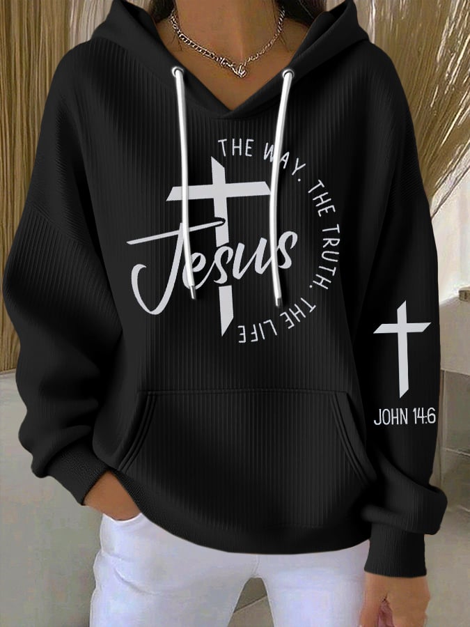 Women's  The Way The Truth Jesus Print Casual Hooded