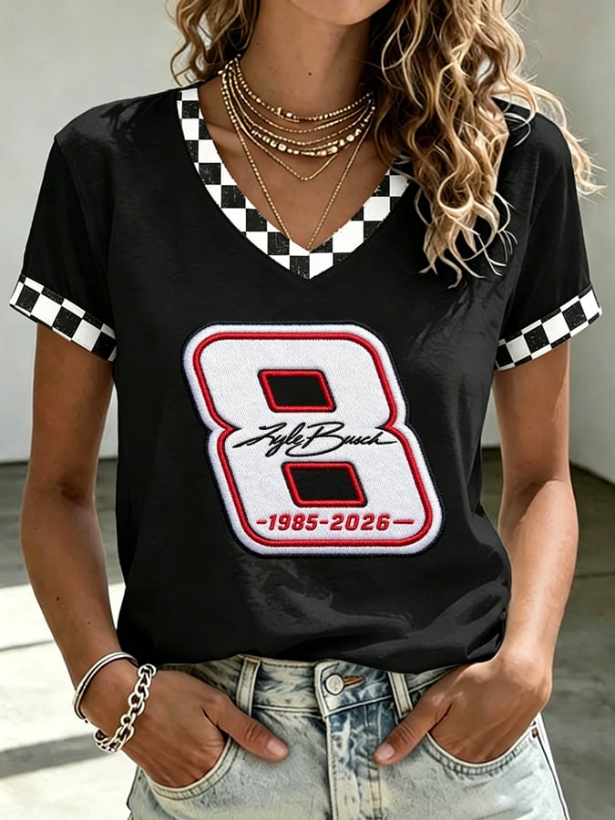 Women's Drag Racing Hero Print V Neck T-shirt