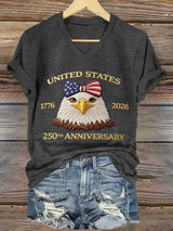 Women'S Casual Short-Sleeved T-Shirt With American 250th Anniversary Commemorative Print.