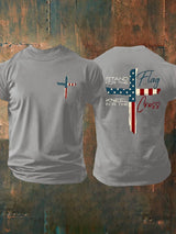 🙌Never bow down - Men's Stand For The Flag Kneel For The Cross Printed Casual T-Shirt