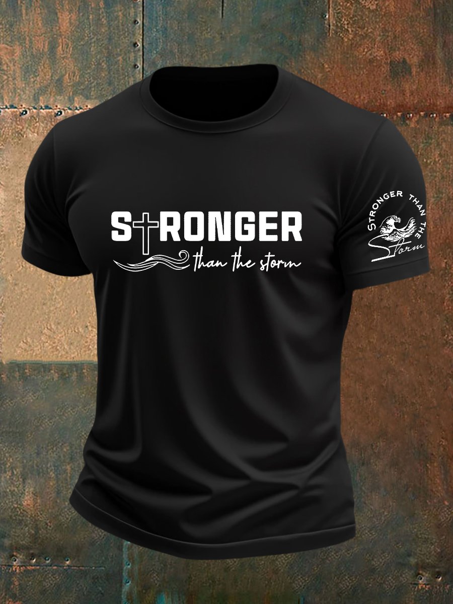 Men's Stronger than the Storm Cross Print Short Sleeve Tee