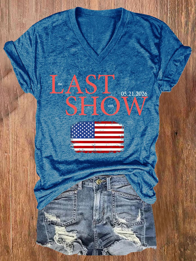 V-Neck Retro Last Show Print T-Shirt