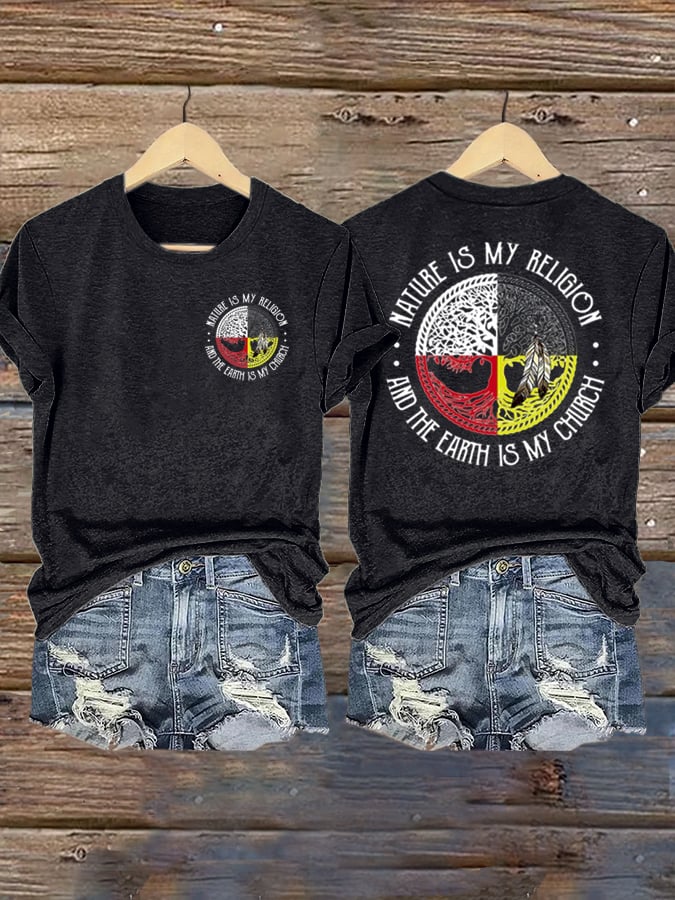 Women's Nature Is My Religion And The Earth Is My Church  Print Shirt