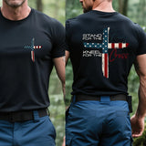 🙌Never bow down - Men's Stand For The Flag Kneel For The Cross Printed Casual T-Shirt