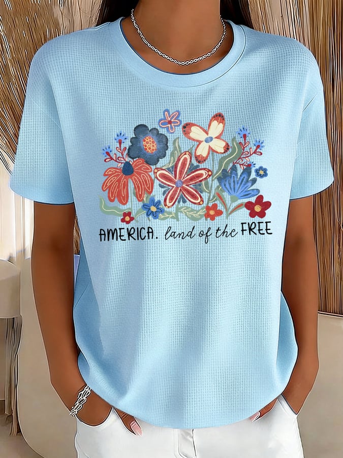 Women's Casual American Floral 250th Anniversary Waffle T-Shirt