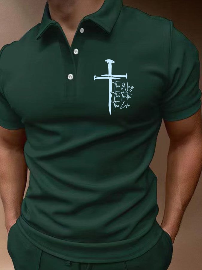 Men's Jesus The Way The Truth The Life Print Polo Shirt