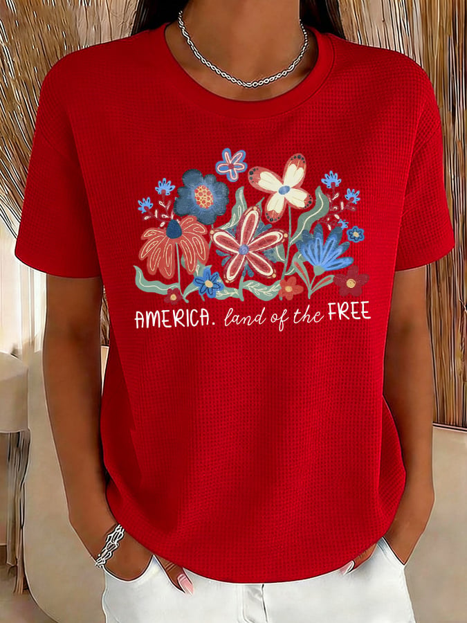 Women's Casual American Floral 250th Anniversary Waffle T-Shirt