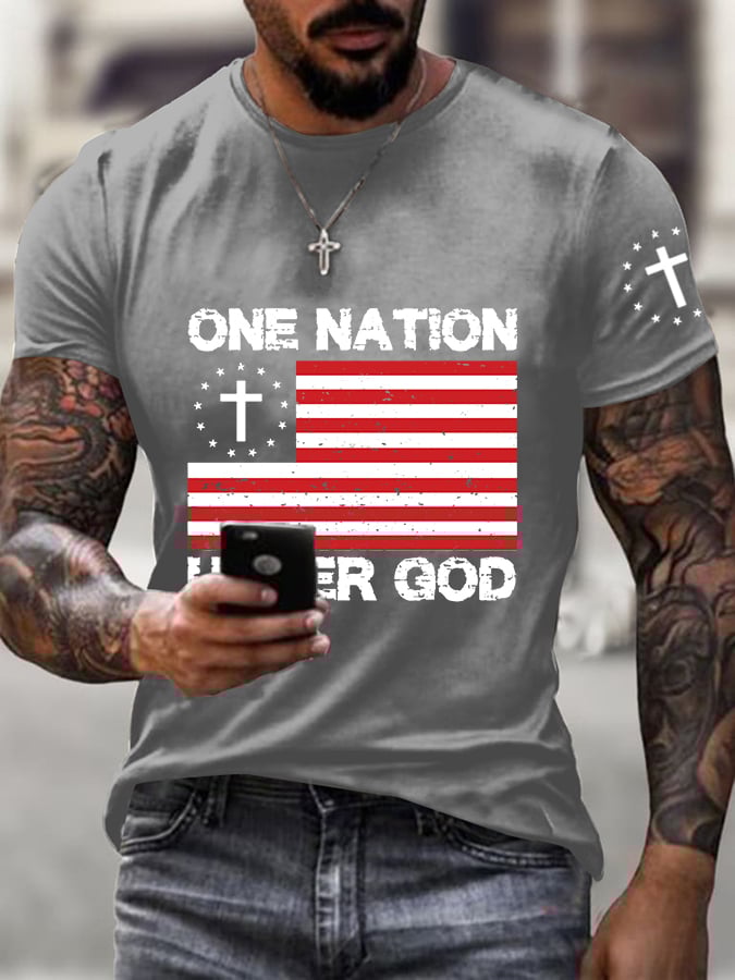 Men's Casual Faith One Nation Under God Graphic Print Short Sleeve T-Shirt