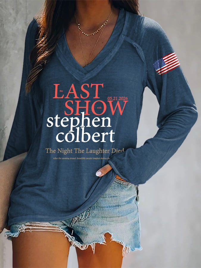 V-Neck Retro Last Show 05.21.2026 The Night The Laughter Died After The Opening Monol, Hopefully People Laughed During The Show Print T-Shirt