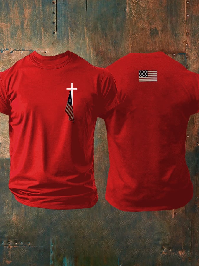 Men's Faith Cross Flag Print Casual T-shirt