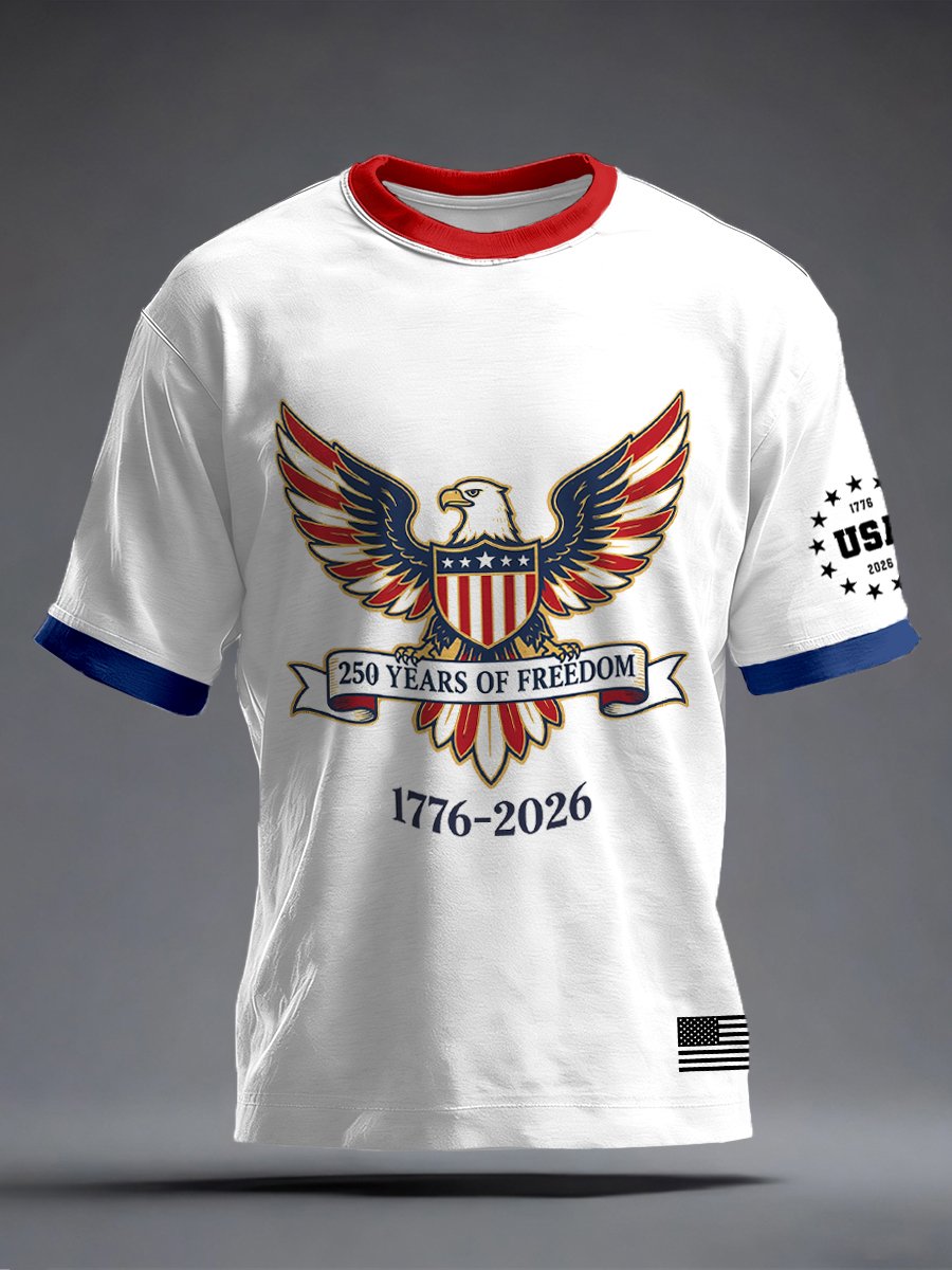 Men's Casual American 250th Anniversary Print Short-Sleeved T-Shirt