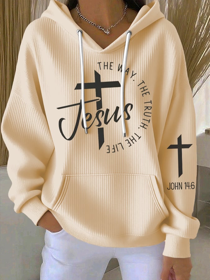 Women's  The Way The Truth Jesus Print Casual Hooded