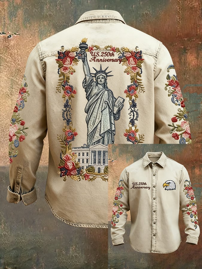 Men'S Vintage American 250th Anniversary Commemorative Printed Top