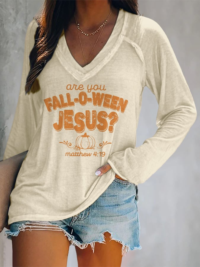 Women's Are You Fall-O-Ween Jesus Print Casual T-Shirt