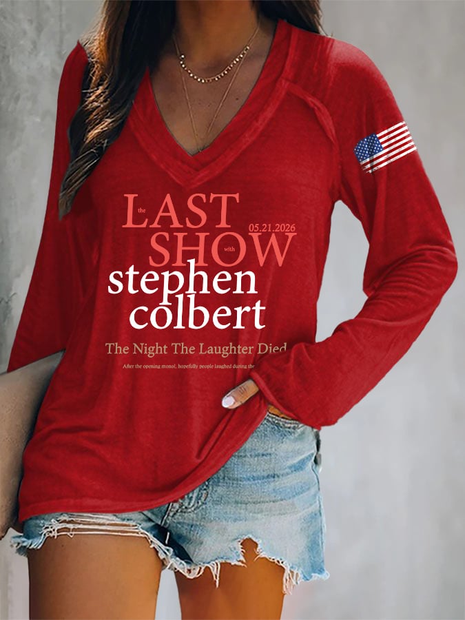 V-Neck Retro Last Show 05.21.2026 The Night The Laughter Died After The Opening Monol, Hopefully People Laughed During The Show Print T-Shirt
