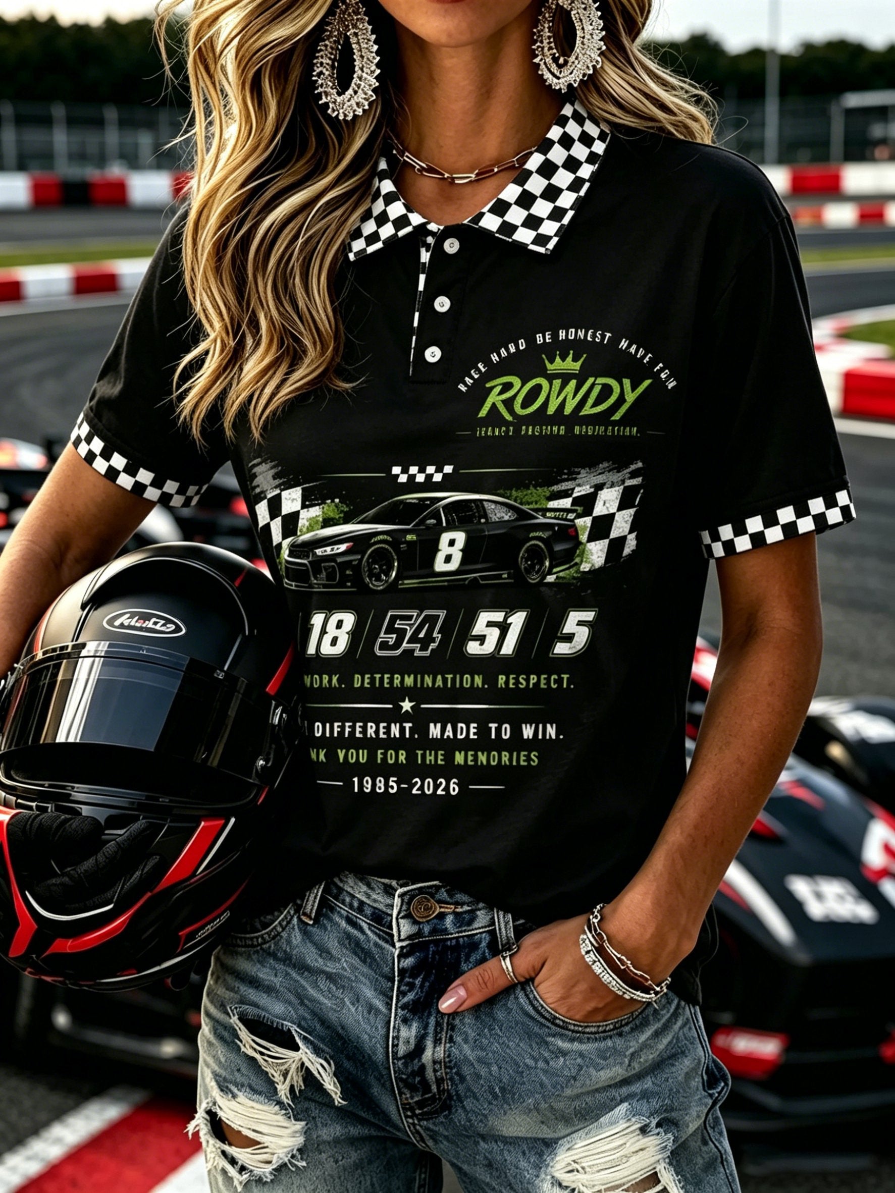 Women's Retro Racing Legend Memorial Print Casual Polo Shirt