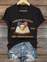 Women'S Casual Short-Sleeved T-Shirt With American 250th Anniversary Commemorative Print.