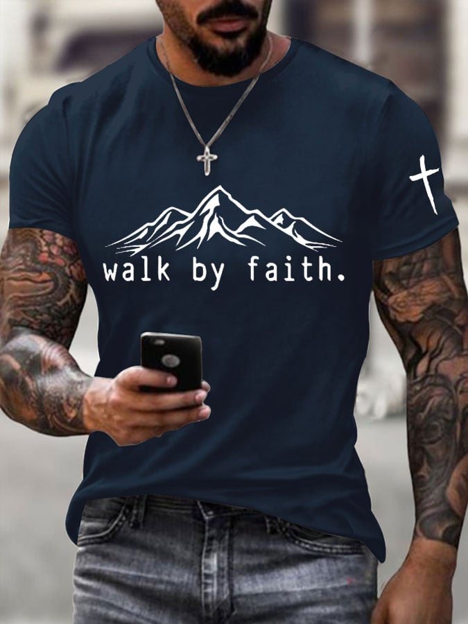 Men's Walk By Faith Cross Printed Casual T-shirt