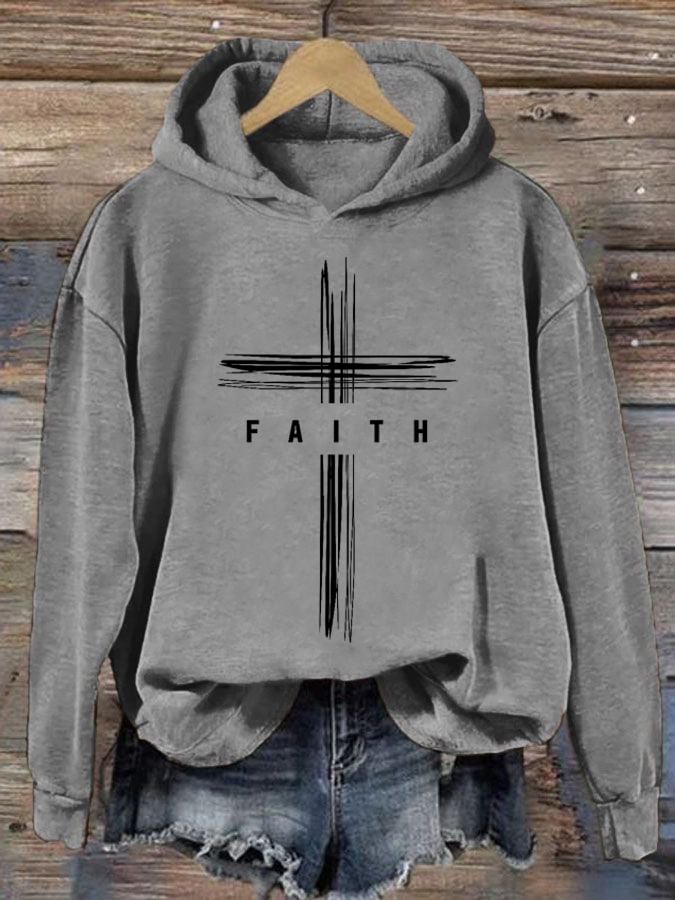 Women'S Faith Printed Casual Hoodie